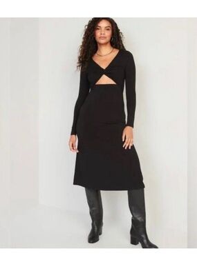 Old Navy Black Long Sleeve Cutout Midi Dress